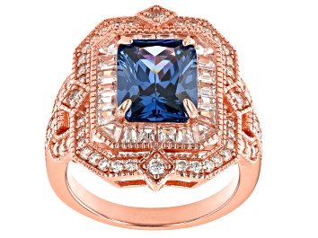 Picture of Blue and White Cubic Zirconia 18K Rose Gold Over Sterling Silver Ring