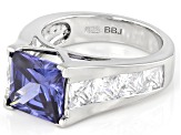 Blue and White Cubic Zirconia Platinum Over Silver Ring
