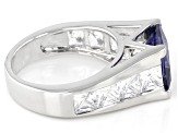 Blue and White Cubic Zirconia Platinum Over Silver Ring