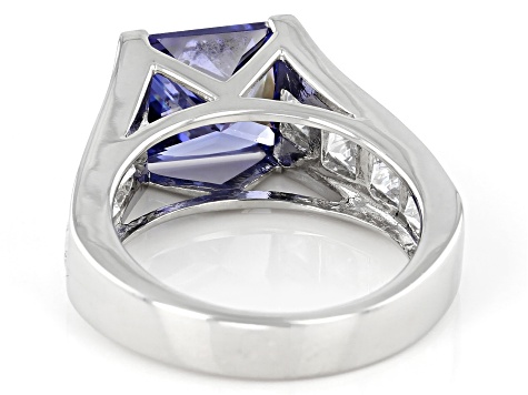 Blue and White Cubic Zirconia Platinum Over Silver Ring