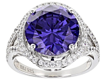 Picture of Blue and White Cubic Zirconia Rhodium Over Silver Ring