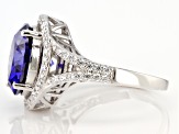 Blue and White Cubic Zirconia Rhodium Over Silver Ring