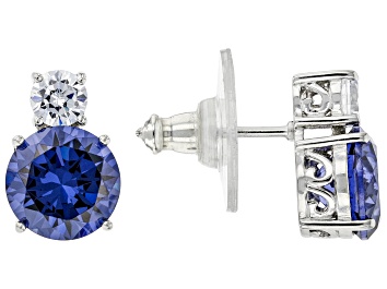 Picture of Blue And White Cubic Zirconia Rhodium Over Sterling Silver Earrings 6.23ctw