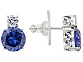 Blue And White Cubic Zirconia Rhodium Over Sterling Silver Earrings 6.23ctw