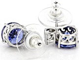 Blue And White Cubic Zirconia Rhodium Over Sterling Silver Earrings 6.23ctw