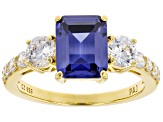 Blue And White Cubic Zirconia 18K Yellow Gold Over Sterling Silver Ring 5.24ctw