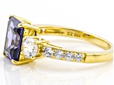Blue And White Cubic Zirconia 18K Yellow Gold Over Sterling Silver Ring 5.24ctw
