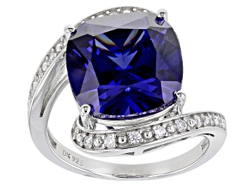 Picture of Blue And White Cubic Zirconia Rhodium Over Sterling Silver Ring 6.21ctw