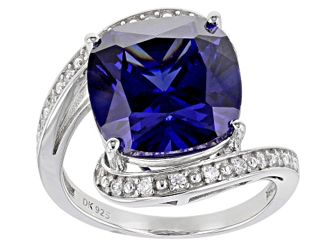 Blue And White Cubic Zirconia Rhodium Over Sterling Silver Ring 6.21ctw