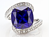 Blue And White Cubic Zirconia Rhodium Over Sterling Silver Ring 6.21ctw