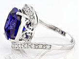 Blue And White Cubic Zirconia Rhodium Over Sterling Silver Ring 6.21ctw