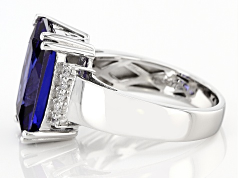 Blue And White Cubic Zirconia Platinum Over Sterling Silver Ring 8.32ctw