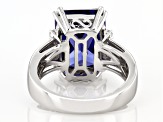 Blue And White Cubic Zirconia Platinum Over Sterling Silver Ring 8.32ctw