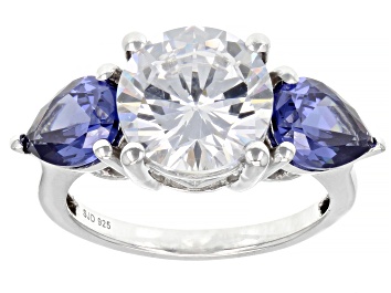 Picture of Blue And White Cubic Zirconia Platinum Over Sterling Silver Ring 9.55ctw
