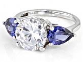 Blue And White Cubic Zirconia Platinum Over Sterling Silver Ring 9.55ctw