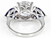 Blue And White Cubic Zirconia Platinum Over Sterling Silver Ring 9.55ctw