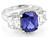 Blue And White Cubic Zirconia Platinum Over Sterling Silver Ring 6.98ctw