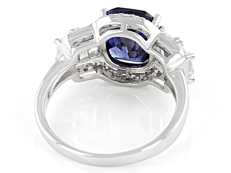 Blue And White Cubic Zirconia Platinum Over Sterling Silver Ring 6.98ctw