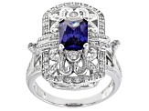 Blue And White Cubic Zirconia Rhodium Over Sterling Silver Ring 3.54ctw