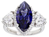 Blue And White Cubic Zirconia Rhodium Over Sterling Silver Ring 10.30ctw