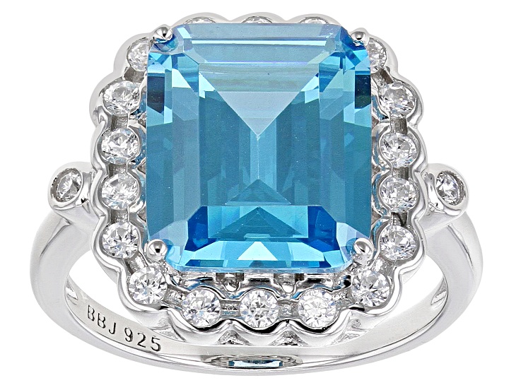 Blue And White Cubic Zirconia Rhodium Over Sterling Silver Ring 11.17ctw