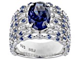 Blue And White Cubic Zirconia Rhodium Over Sterling Silver Ring 7.16ctw