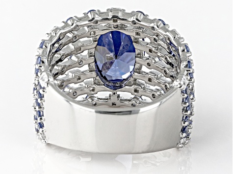 Blue And White Cubic Zirconia Rhodium Over Sterling Silver Ring 7.16ctw