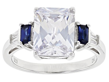 Picture of White Cubic Zirconia and Blue Lab Created Sapphire Rhodium Over Silver Ring. 4.99ctw