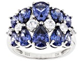 Blue And White Cubic Zirconia Rhodium Over Sterling Silver Ring 7.24ctw