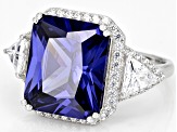 Blue And White Cubic Zirconia Rhodium Over Sterling Silver Ring 18.17ctw