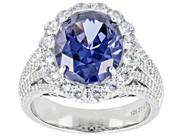 Picture of Blue And White Cubic Zirconia Platinum Over Sterling Silver Ring 8.92ctw