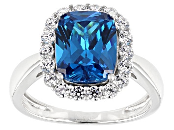 Picture of Blue And White Cubic Zirconia Rhodium Over Sterling Silver Ring 4.26ctw