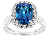 Blue And White Cubic Zirconia Rhodium Over Sterling Silver Ring 4.26ctw