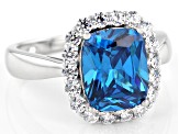 Blue And White Cubic Zirconia Rhodium Over Sterling Silver Ring 4.26ctw