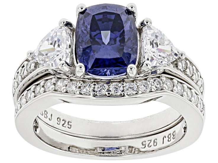 Blue And White Cubic Zirconia Platinum Over Sterling Silver