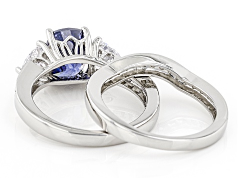 Blue And White Cubic Zirconia Platinum Over Sterling Silver