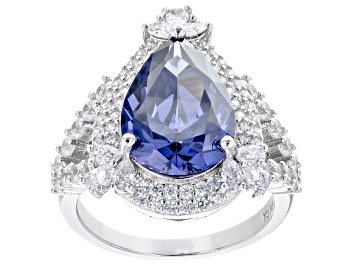 Picture of Blue And White Cubic Zirconia Rhodium Over Sterling Silver Ring 11.27ctw