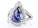 Blue And White Cubic Zirconia Rhodium Over Sterling Silver Ring 11.27ctw