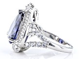 Blue And White Cubic Zirconia Rhodium Over Sterling Silver Ring 11.27ctw