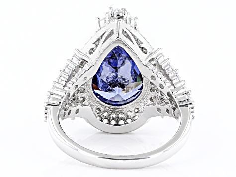 Blue And White Cubic Zirconia Rhodium Over Sterling Silver Ring 11.27ctw