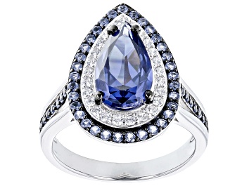 Picture of Blue And White Cubic Zirconia Rhodium Over Sterling Silver Ring 4.61ctw