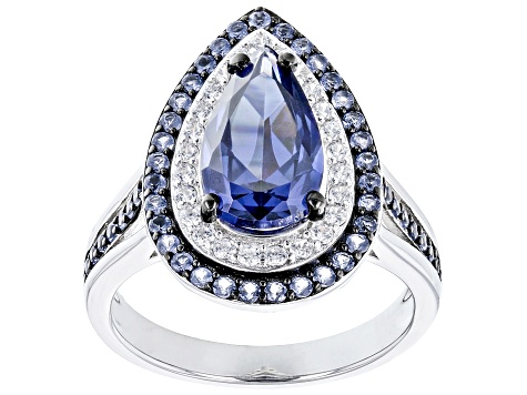 Blue And White Cubic Zirconia Rhodium Over Sterling Silver Ring 4.61ctw