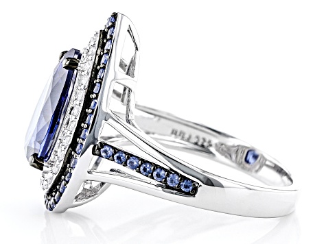 Blue And White Cubic Zirconia Rhodium Over Sterling Silver Ring 4.61ctw