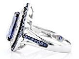 Blue And White Cubic Zirconia Rhodium Over Sterling Silver Ring 4.61ctw