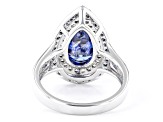 Blue And White Cubic Zirconia Rhodium Over Sterling Silver Ring 4.61ctw