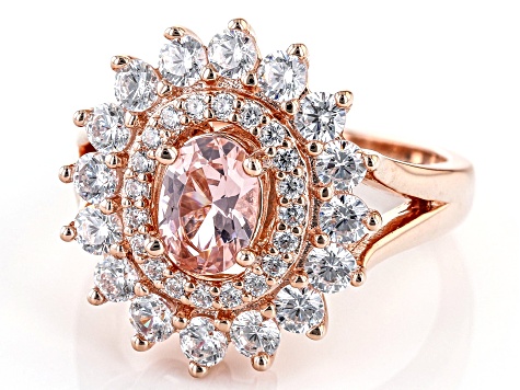 Pink And White Cubic Zirconia 18K Rose Gold Over Sterling Silver Ring 3.09ctw