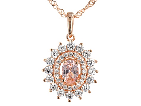 Morganite Simulant And White Cubic Zirconia 18K Rose Gold Over Silver Pendant With Chain 3.09ctw