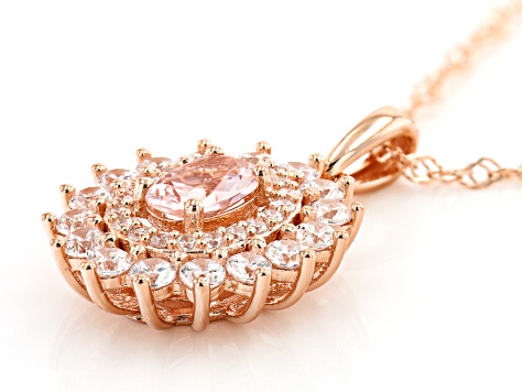 Morganite Simulant And White Cubic Zirconia 18K Rose Gold Over Silver Pendant With Chain 3.09ctw