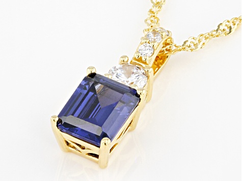 Blue And White Cubic Zirconia 18k Yellow Gold Over Sterling Silver Pendant  With Chain 4.33ctw - BEJ357