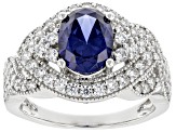 Blue And White Cubic Zirconia Rhodium Over Sterling Silver Ring 4.05ctw